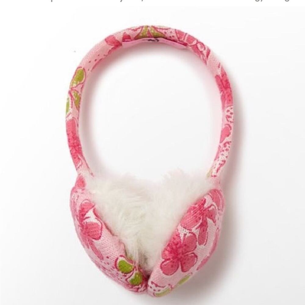 Lilly Pulitzer Ear Muffs Girls Pink Sizes 2-6 Pink Printed Knit Preppy Winter - Picture 2 of 7